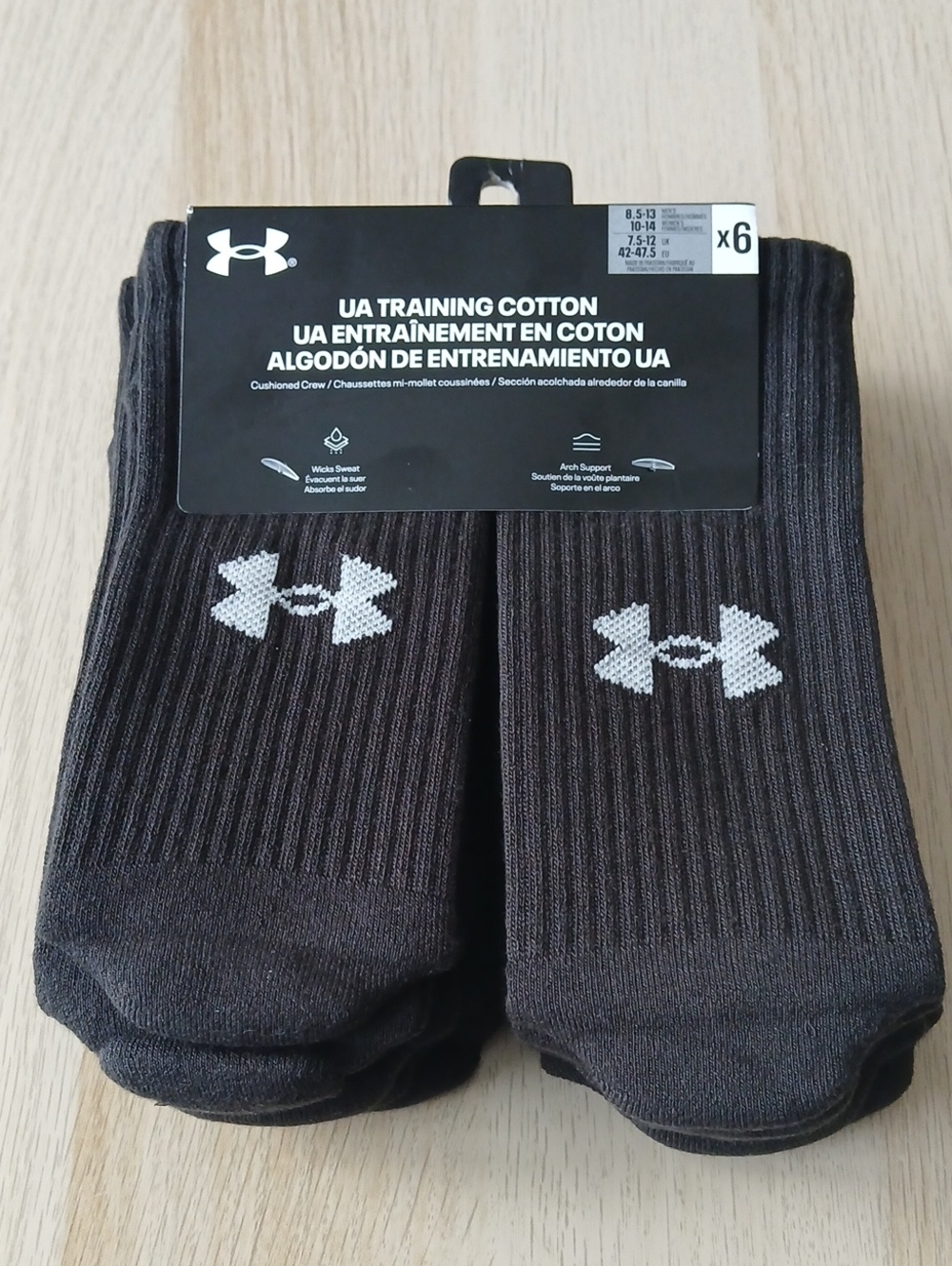 Under Armour Black Athletic Crew Socks with White Logo (6 Pack)